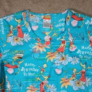 Dr. Seuss Scrubs Happy Birthday to You  Aqua Blue Women Small